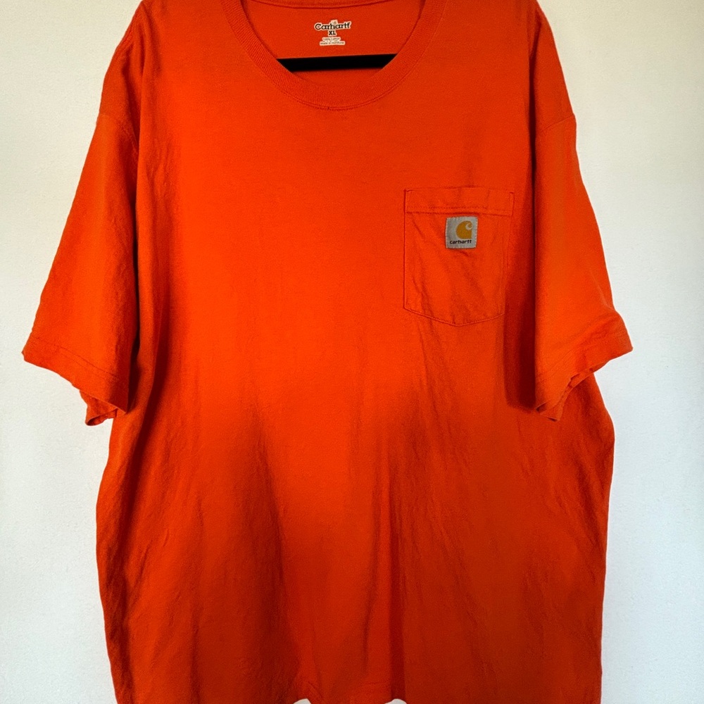 Carhartt T-Shirt XL Men’s Orange Cotton Short-Sleeve Heavy Knit Work Trendy